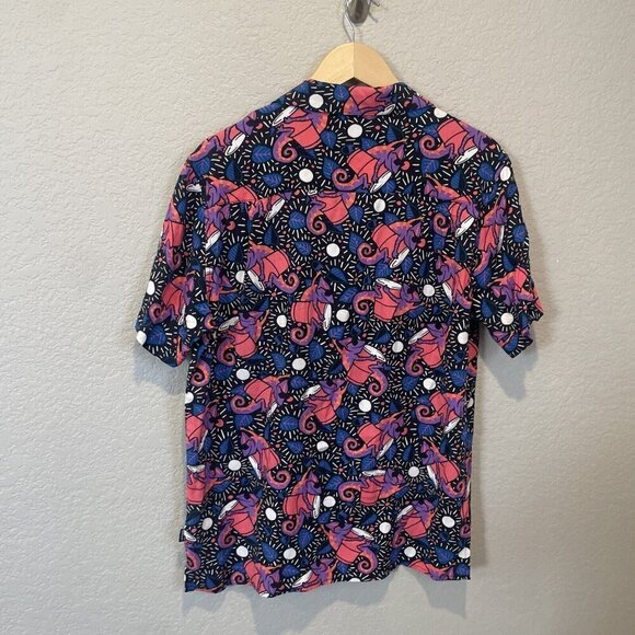 Party Pants Vacation Button up Shirt Short Sleeve top Neon 80s Lizard chameleon - Picture 5 of 11